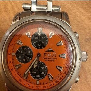Fujifilm Orange Dial Stainless Chronograph Watch
